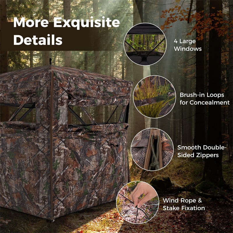 One-Way See-Through Hunting Blind 360 Degree Ground Blind 2-3 Person Camouflage Turkey Hunting Tent with Full-Open Door, Carrying Bag