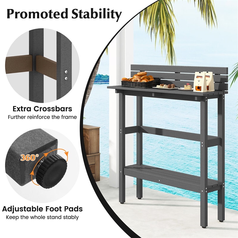 Outdoor Bar Table 48" Pub Height Patio Table All-Weather Narrow Dining Table with Storage Shelf & Adjustable Foot Pads