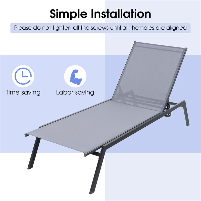 Outdoor Chaise Lounge Chair 6-Position Adjustable Sunbathing Chair Patio Garden Poolside Reclining Chair with Quick-Drying Fabric