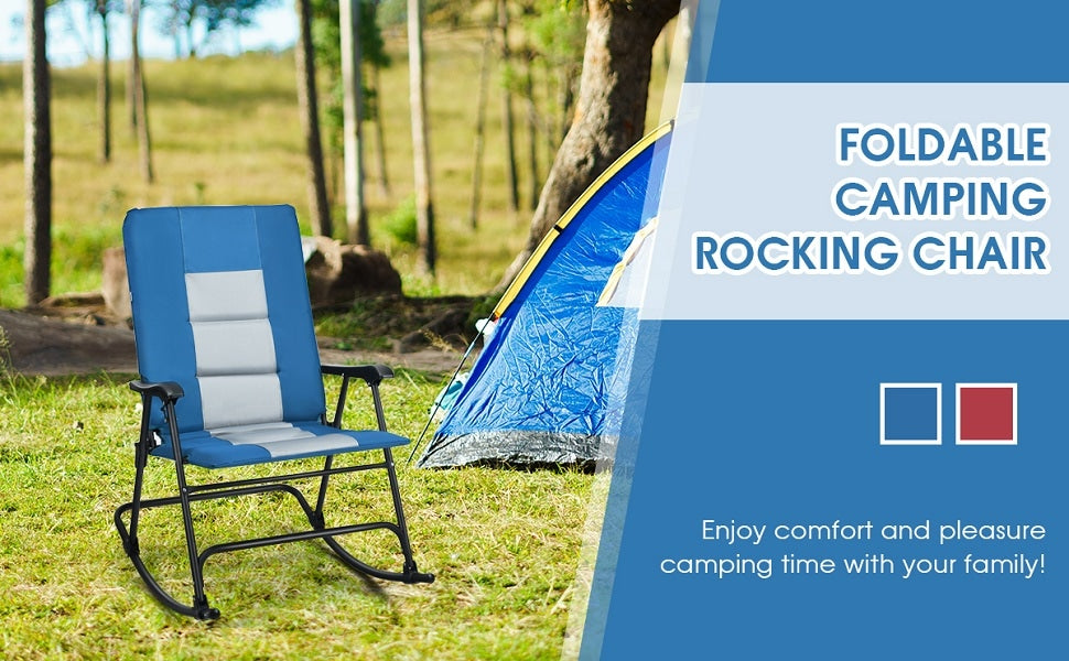 Bestoutdor Folding Rocking Chair Oversized Rocking Camping Chair Portable Lawn Chair with Padded Seat, High Back & Armrest