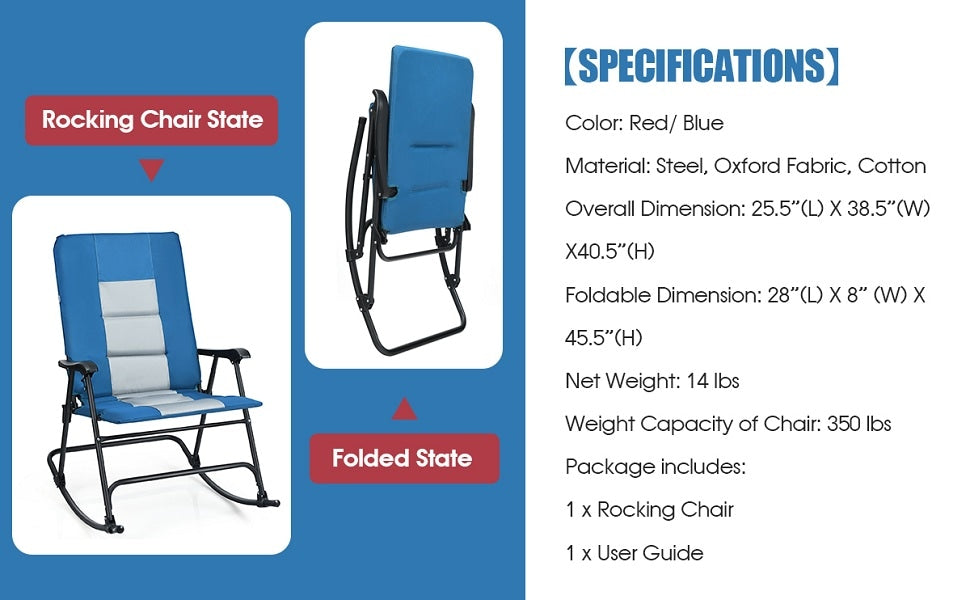 Bestoutdor Folding Rocking Chair Oversized Rocking Camping Chair Portable Lawn Chair with Padded Seat, High Back & Armrest