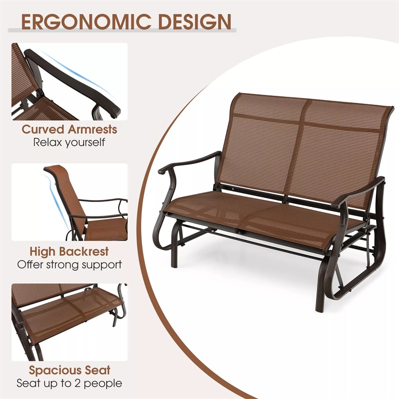 Outdoor Glider Bench 2-Person Patio Swing Glider Chair Steel Frame Rocking Loveseat with Breathable Fabric, 660lbs Weight Capacity