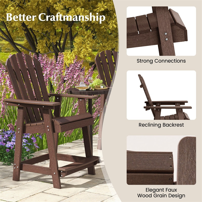 Outdoor HDPE Bar Stool 47" Tall Adirondack Chair Weather Resistant Counter Height Barstool with Armrest & Footrest for Pool Deck Patio