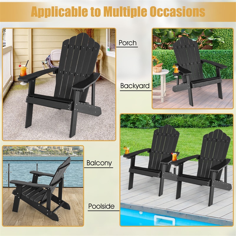 Outdoor HIPS Adirondack Chair Weather Resistant Wood Patio Chair with Hidden Cup Holder & 380 LBS Weight Capacity