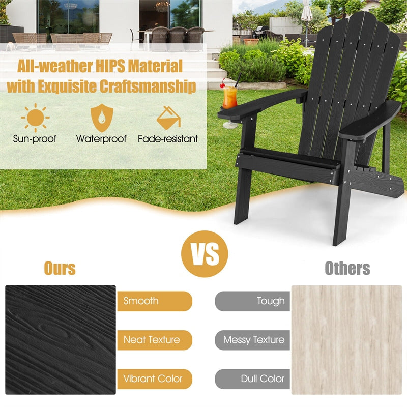 Outdoor HIPS Adirondack Chair Weather Resistant Wood Patio Chair with Hidden Cup Holder & 380 LBS Weight Capacity