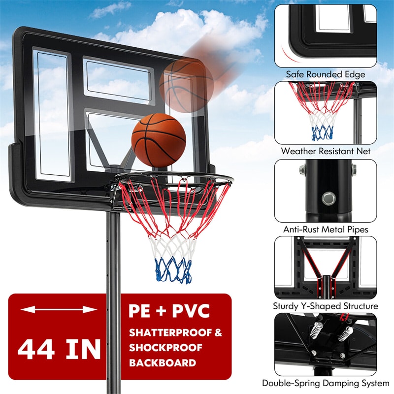 Outdoor Portable Basketball Hoop 12-Level Height Adjustable Basketball Goal System with 44 Inch Shatterproof Backboard for Kids Teens Adults