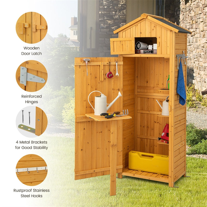 Outdoor Storage Shed Wooden Tool Room Waterproof Garden Storage Cabinet with Lockable Doors & Foldable Table