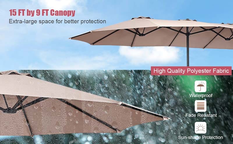 Eletriclife 15 ft Double-Sided Outdoor Patio Umbrella with Crank