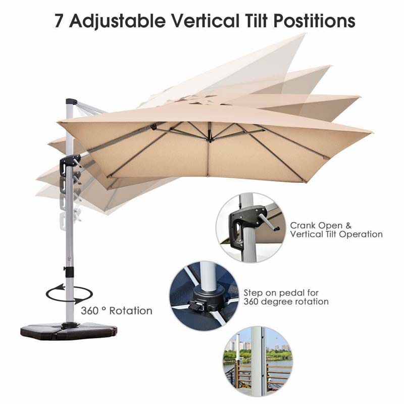 Eletriclife 10 Ft Square Patio Offset Cantilever Umbrella with 360 Degree Tilt