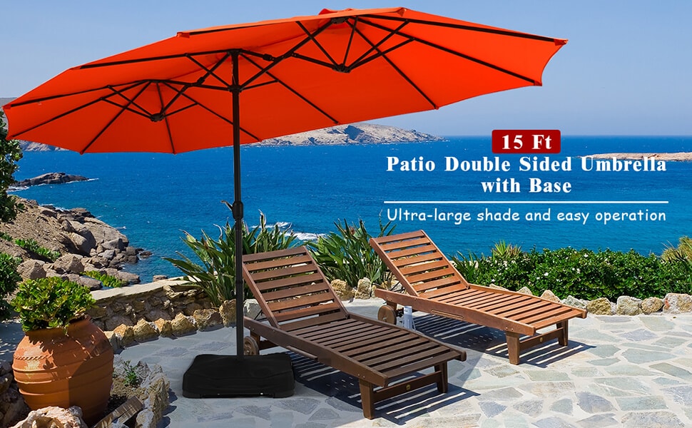 Eletriclife 15 FT Double Sided Patio Umbrella with Crank and Base