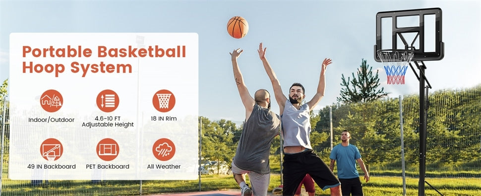 Portable Basketball Hoop Height Adjustable Basketball Goal Indoor Outdoor with 44" Shatterproof Backboard, Fillable Base & Weight Bag