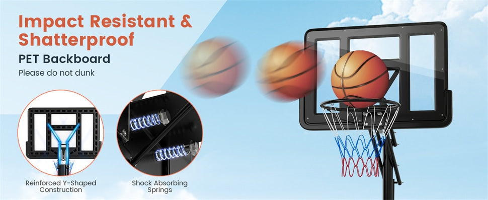 Portable Basketball Hoop Height Adjustable Basketball Goal Indoor Outdoor with 44" Shatterproof Backboard, Fillable Base & Weight Bag