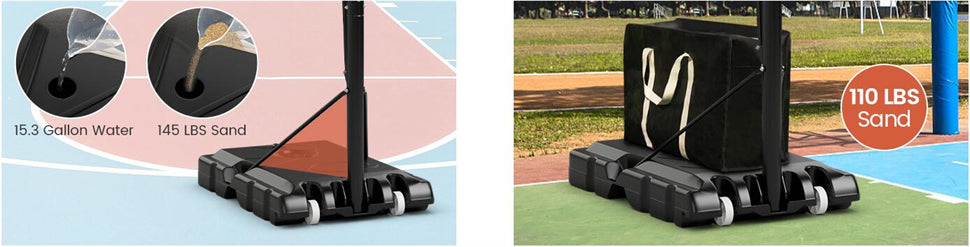 Portable Basketball Hoop Height Adjustable Basketball Goal Indoor Outdoor with 44" Shatterproof Backboard, Fillable Base & Weight Bag