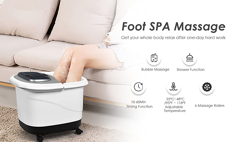 Portable Foot Spa Bath Motorized Massager with Heat Function Water Shower Shiatsu Massage Balls Time & Temper Control