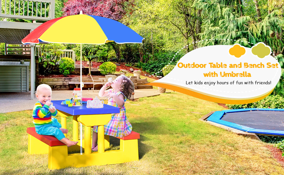 Portable Kids Picnic Table Bench Set Indoor & Outdoor Table Chair Set with Removable Umbrella