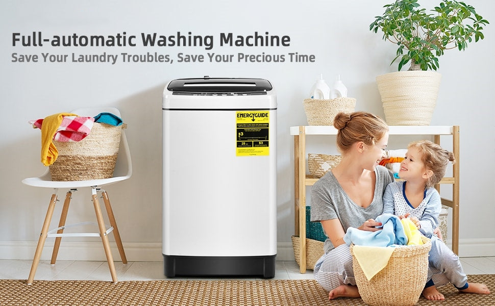 Portable Washing Machine 1.5 Cu.Ft 11Lbs Capacity Full-automatic Laundry Washer and Spinner Combo with LED Display 8 Wash Program 10 Water Levels