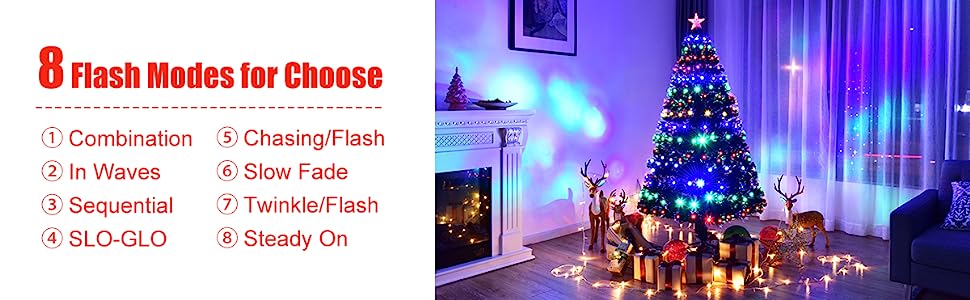 Pre-Lit Artificial Christmas Tree 8 Flash Modes Fiber Optical Tree with Multicolor LED Lights & Metal Stand