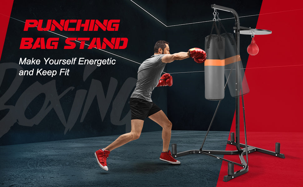 Punching Bag Stand Freestanding Prefilled Heavy Boxing Bag Stand with Height Adjustable Speed Ball & Sandbag for Home Gym Workout