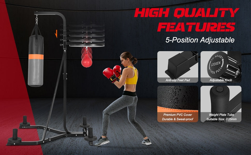 Punching Bag Stand Freestanding Prefilled Heavy Boxing Bag Stand with Height Adjustable Speed Ball & Sandbag for Home Gym Workout