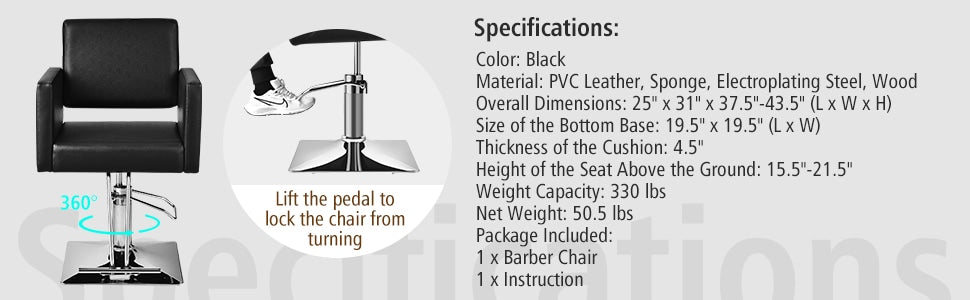 Salon Styling Chair Height Adjustable Barber Chair 360° Swivel Hair Salon Chair Spa Beauty Equipment with Heavy Duty Hydraulic Pump