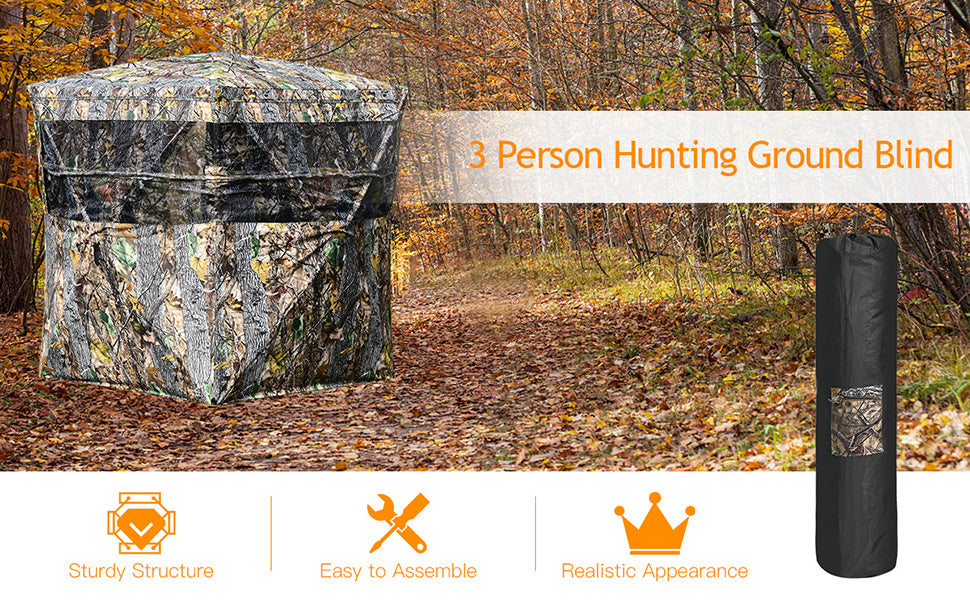 See Through Hunting Blind 3 Person Pop Up Ground Blind Camo Deer Hunting Tent with Hub System & Carrying Bag