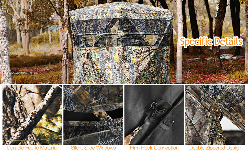 See Through Hunting Blind 3 Person Pop Up Ground Blind Camo Deer Hunting Tent with Hub System & Carrying Bag