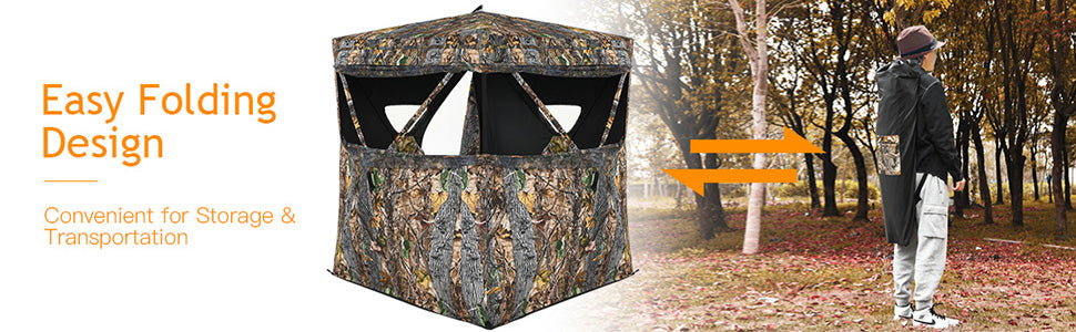 See Through Hunting Blind 3 Person Pop Up Ground Blind Camo Deer Hunting Tent with Hub System & Carrying Bag