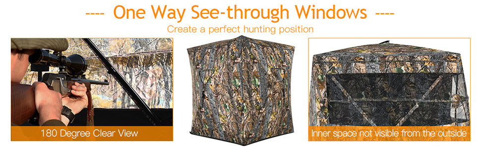 See Through Hunting Blind 3 Person Pop Up Ground Blind Camo Deer Hunting Tent with Hub System & Carrying Bag