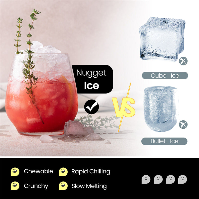 Self Dispensing Countertop Nugget Ice Maker 55 Lbs/24H Portable Stainless Steel Ice Machine with Self-Cleaning Function Filter LED Light