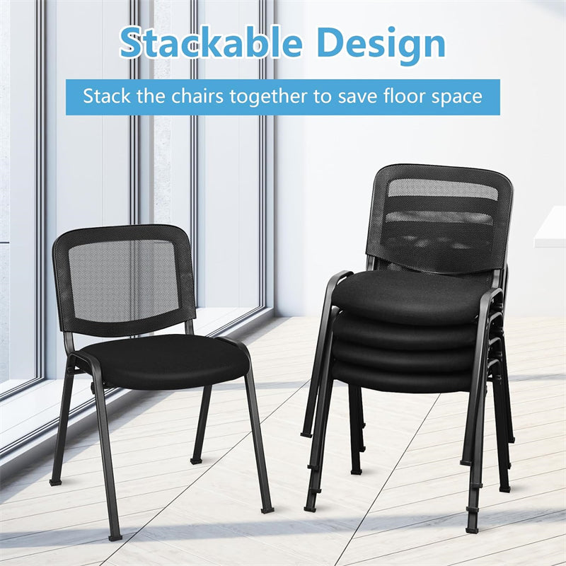 Set of 5 Conference Chair Mesh Back Stackable Office Chair Ergonomic Waiting Room Guest Reception Chair with Upholstered Seat