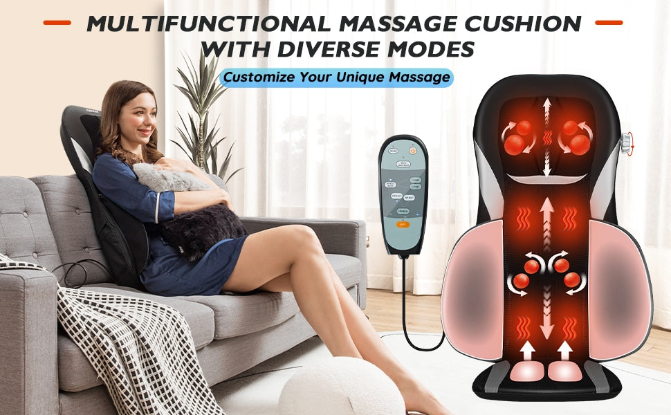 Shiatsu Back MassagerHeight Adjustment Massage Seat Cushion Massage Chair Pad with Heat, Kneading, Rolling & 8 Flexible Nodes