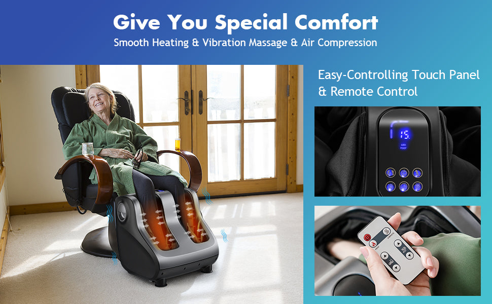 Shiatsu Foot and Calf Massager Vibration Foot Massager with Heat, Kneading, Adjustable Tilt Base & Remote Control