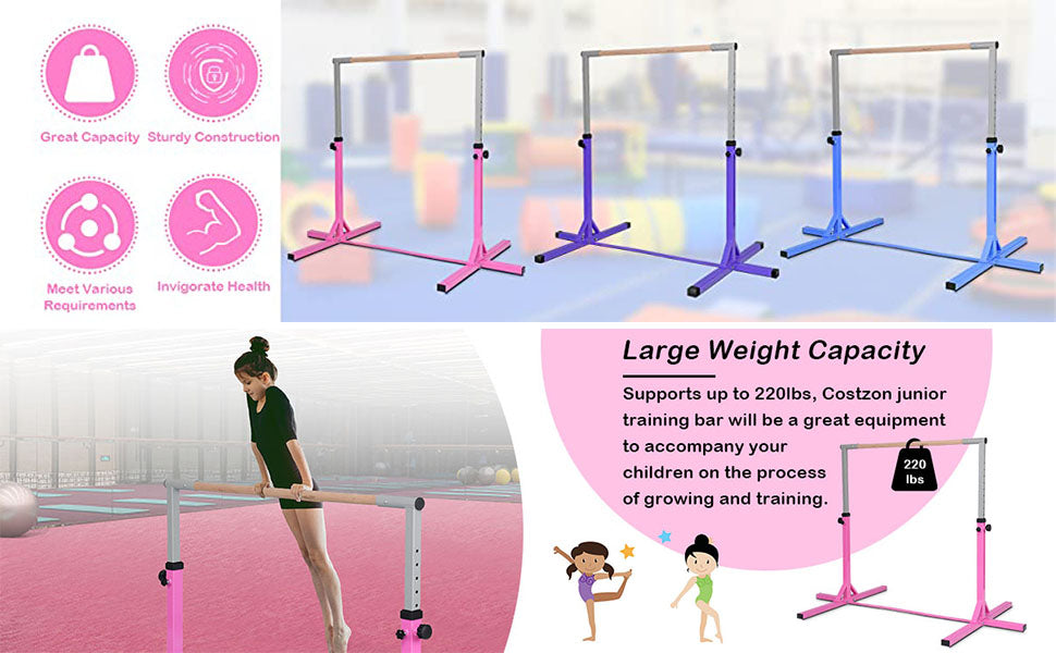 Steel Gymnastics Bar Height Adjustable Horizontal Bar Gymnastics Home Kip Bar Junior Training Bar with Double Locking Mechanism