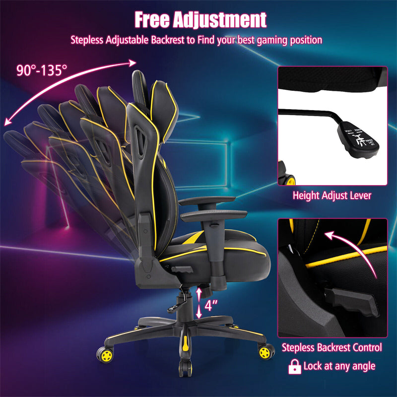 360° Swivel Gaming Chair Height Adjustable Computer Office Racing Chair High Back Video Game Chair with Wide Seat & 2D Armrest Headrest