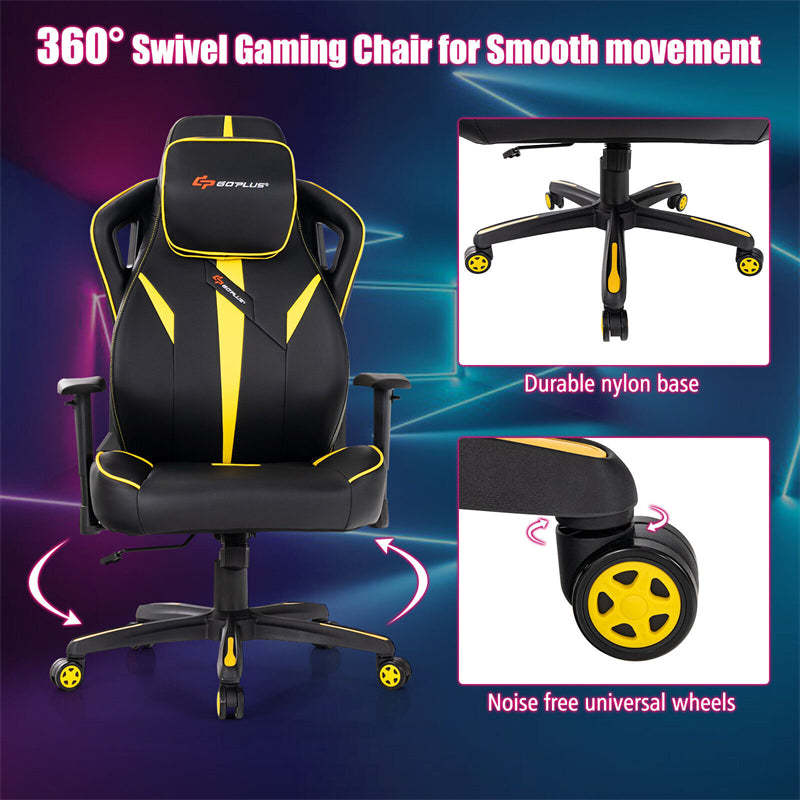 360° Swivel Gaming Chair Height Adjustable Computer Office Racing Chair High Back Video Game Chair with Wide Seat & 2D Armrest Headrest