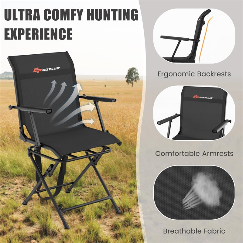 360° Swivel Hunting Blind Chair Folding Hunting Chair Silent Ground Blind Chair with Armrest & Carrying Strap