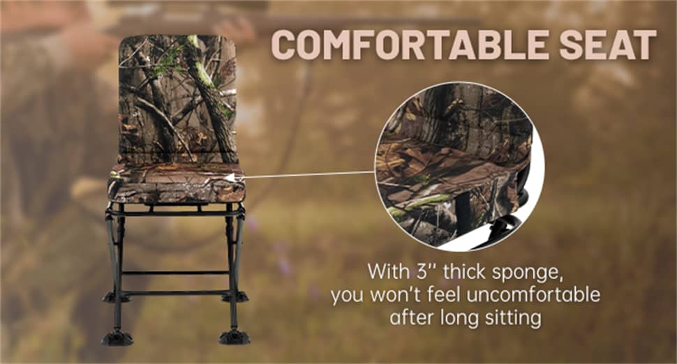 360° Swivel Hunting Chair Folding Ground Blind Chair Hunting Seat with All-Terrain Duck Feet & Padded Cushion