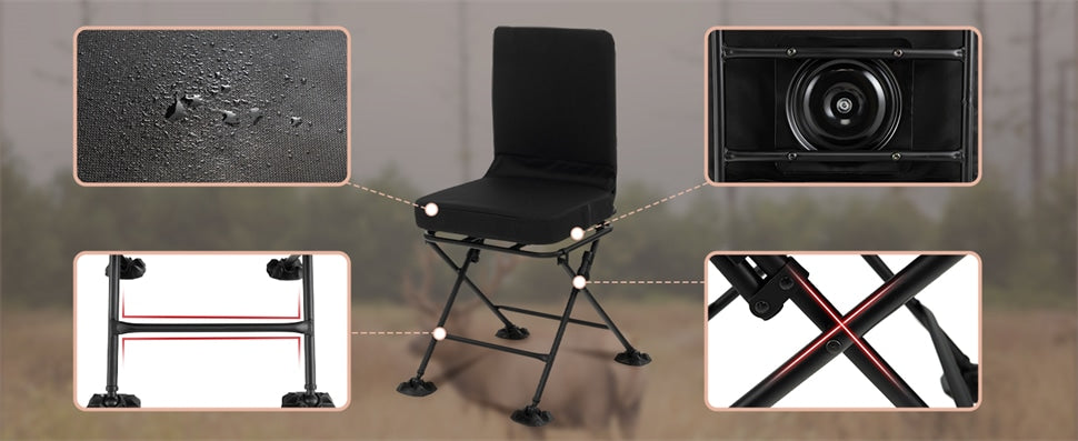 360° Swivel Hunting Chair Folding Ground Blind Chair Hunting Seat with All-Terrain Duck Feet & Padded Cushion