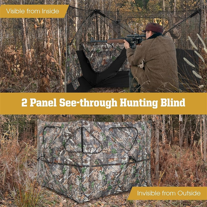 Turkey Hunting Blind 2-3 Person See Through Pop Up Ground Blind with 3 Shoot Through Ports, 2 Storage Pockets & Carrying Bag