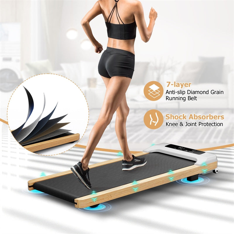 Walking Pad Under Desk Treadmill Wooden Frame Portable Treadmill Installation-Free Walking Pad with Remote Control & LED Display