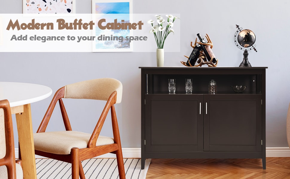 Wood Buffet Cabinet with Storage, Freestanding Kitchen Cabinet Storage Sideboard Console Table with Adjustable Shelf