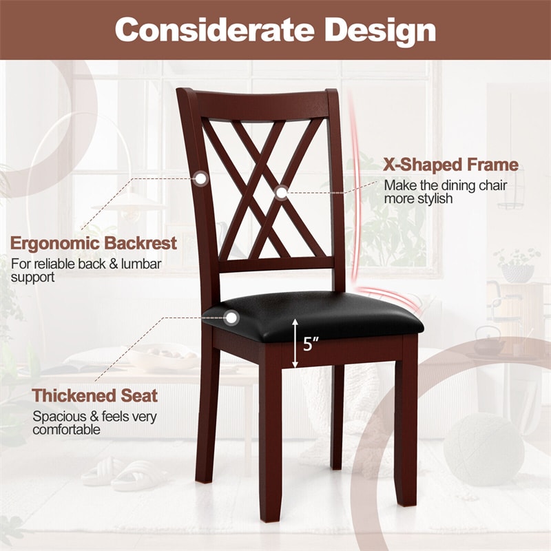 Wood Dining Chairs Set of 2 Faux Leather Upholstered Kitchen Chairs with Rubber Wood Legs