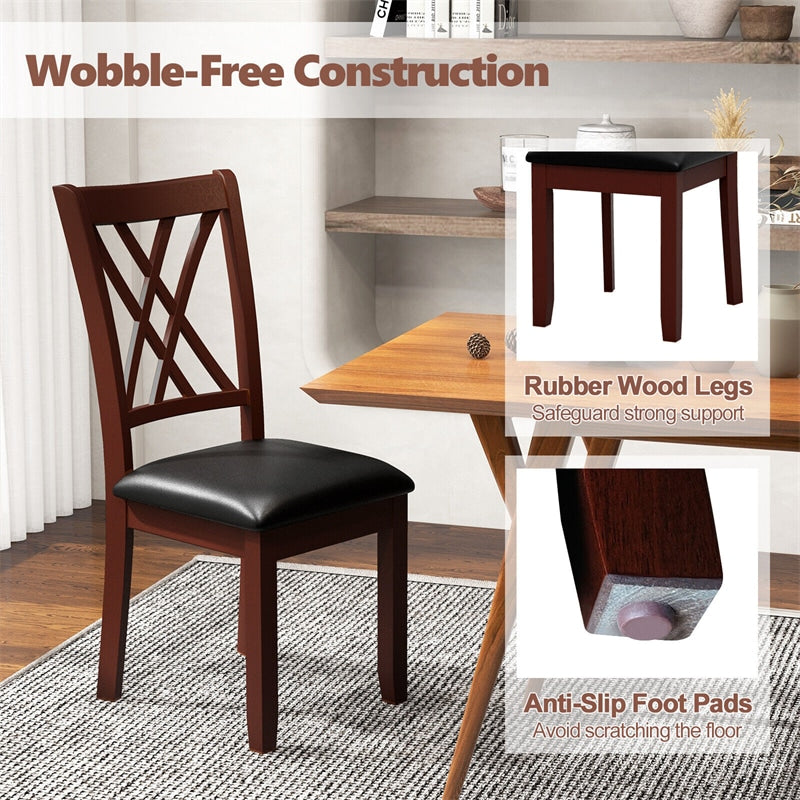 Wood Dining Chairs Set of 2 Faux Leather Upholstered Kitchen Chairs with Rubber Wood Legs