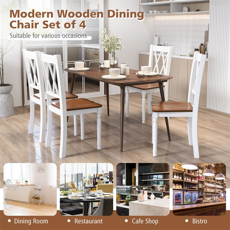 Modern Wood Dining Chairs Set of 4 Farmhouse Kitchen Chairs with Rubber Wood Seats & Acacia Wood Legs