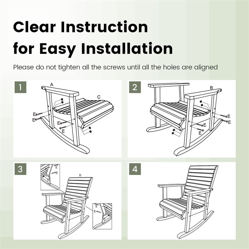 Wood Outdoor Rocking Chair Patio Rocker 330 Lbs Weight Capacity Fir Wood Chair with High Backrest & Wide Armrests for Garden Yard Indoor