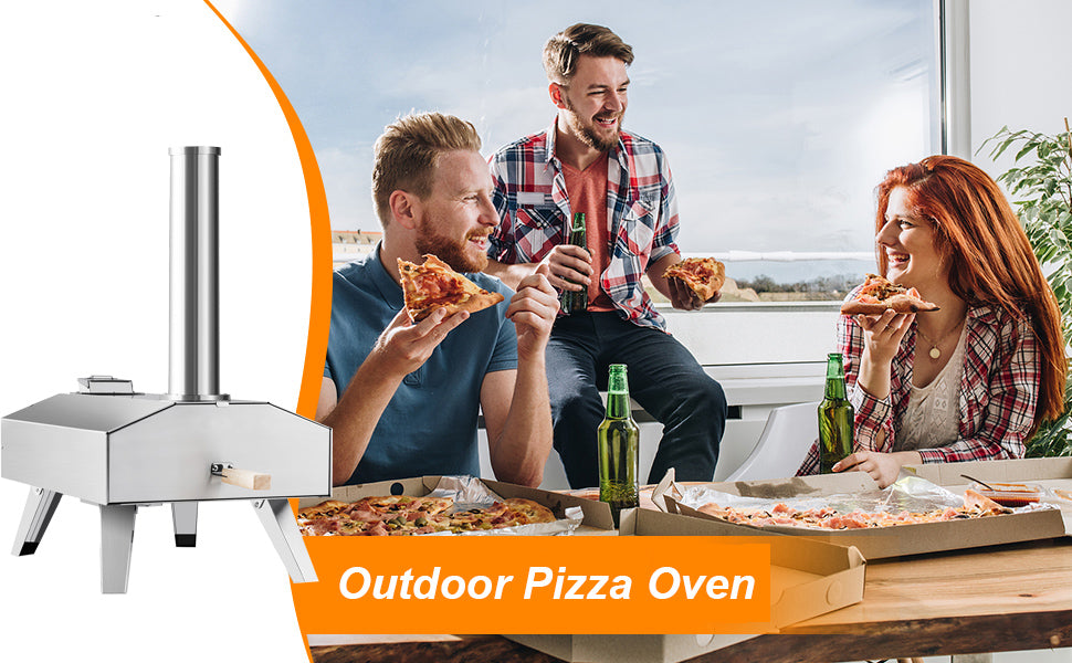 Wood Pellet Pizza Oven Outdoor Portable Stainless Steel Pizza Maker with 12'' Pizza Stone & Foldable Legs