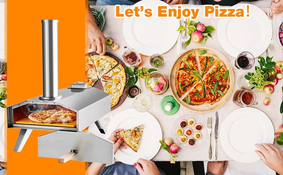 Wood Pellet Pizza Oven Outdoor Portable Stainless Steel Pizza Maker with 12'' Pizza Stone & Foldable Legs