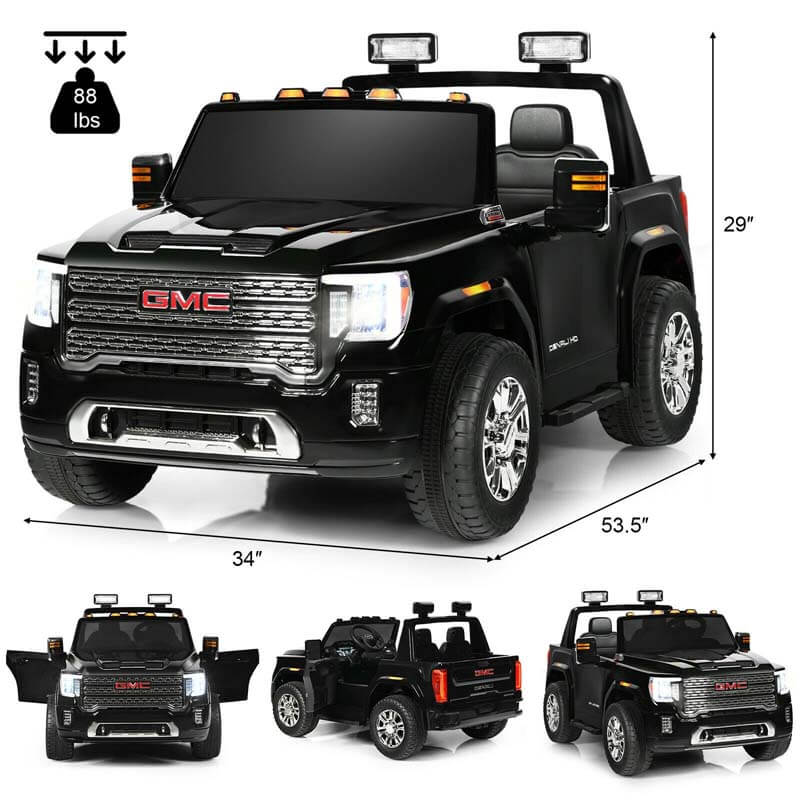 12V Kids GMC Licensed 2-Seater Electric Ride On Truck RC Car with Storage Box