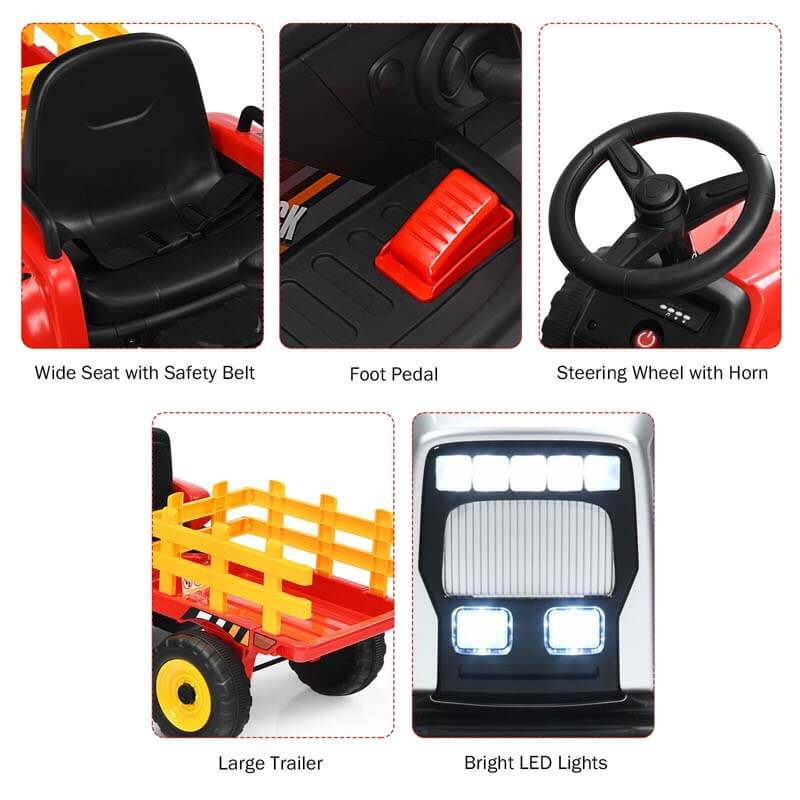 Eletriclife 12V Ride on Tractor with 3-Gear-Shift Ground Loader