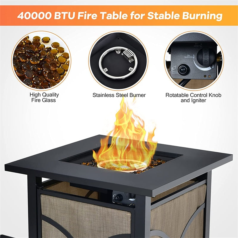 25-Inch Outdoor Propane Fire Pit Table 40000 BTU Square Firepit Table with Lid and Fire Glass
